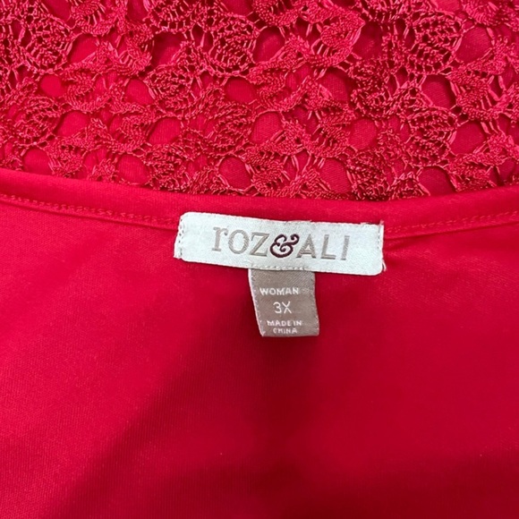 Plus Size Crochet Lace Red Blouse Top, Bell sleeves - Picture 4 of 8